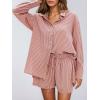 image:imageEXLURA Womens Cotton Summer 2 Piece Sets Long Sleeve Button Down Shirts Matching Short Sets Beach Vacation Cruise OutfitsOrange Purple