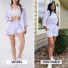 image:imageEXLURA Womens Cotton Summer 2 Piece Sets Long Sleeve Button Down Shirts Matching Short Sets Beach Vacation Cruise OutfitsPurple