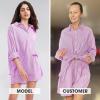 image:imageEXLURA Womens Cotton Summer 2 Piece Sets Long Sleeve Button Down Shirts Matching Short Sets Beach Vacation Cruise OutfitsRose Purple