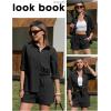 image:imageEXLURA Womens Cotton Summer 2 Piece Sets Long Sleeve Button Down Shirts Matching Short Sets Beach Vacation Cruise OutfitsSolid Black