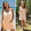 image:imageEXLURA Womens Summer Casual Sleeveless Romper Dress Loose Cotton Striped Shorts Overalls Jumpsuit Vacation Beach Outfits 2026Orange