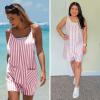 image:imageEXLURA Womens Summer Casual Sleeveless Romper Dress Loose Cotton Striped Shorts Overalls Jumpsuit Vacation Beach Outfits 2026Red