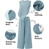 image:imageEXLURA Womens Summer Two Piece Sets Cotton Asymmetrical Tank Tops Wide Leg Pants Set Faux Linen Beach Vacation Cruise OutfitsDark Blue