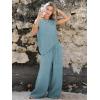 image:imageEXLURA Womens Summer Two Piece Sets Cotton Asymmetrical Tank Tops Wide Leg Pants Set Faux Linen Beach Vacation Cruise OutfitsDark Blue
