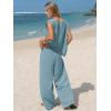image:imageEXLURA Womens Summer Two Piece Sets Cotton Asymmetrical Tank Tops Wide Leg Pants Set Faux Linen Beach Vacation Cruise OutfitsDark Blue