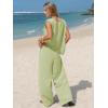 image:imageEXLURA Womens Summer Two Piece Sets Cotton Asymmetrical Tank Tops Wide Leg Pants Set Faux Linen Beach Vacation Cruise OutfitsLight Green