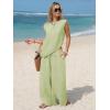 image:imageEXLURA Womens Summer Two Piece Sets Cotton Asymmetrical Tank Tops Wide Leg Pants Set Faux Linen Beach Vacation Cruise OutfitsLight Green