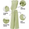 image:imageEXLURA Womens Summer Two Piece Sets Cotton Asymmetrical Tank Tops Wide Leg Pants Set Faux Linen Beach Vacation Cruise OutfitsLight Green
