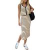 image:imageEXLURA Womens Cotton 2 Piece Skirt Set V Neck Faux Button Tank Tops Matching High Waist Midi Skirt Pockets Vacation OutfitsApricot Black