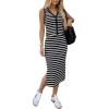 image:imageEXLURA Womens Cotton 2 Piece Skirt Set V Neck Faux Button Tank Tops Matching High Waist Midi Skirt Pockets Vacation OutfitsBlack White
