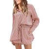 image:imageEXLURA Womens Cotton Summer 2 Piece Sets Long Sleeve Button Down Shirts Matching Short Sets Beach Vacation Cruise OutfitsOrange Purple