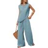 image:imageEXLURA Womens Summer Two Piece Sets Cotton Asymmetrical Tank Tops Wide Leg Pants Set Faux Linen Beach Vacation Cruise OutfitsDark Blue