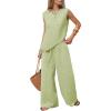 image:imageEXLURA Womens Summer Two Piece Sets Cotton Asymmetrical Tank Tops Wide Leg Pants Set Faux Linen Beach Vacation Cruise OutfitsLight Green