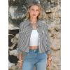 image:imageEXLURA Womens 100 Cotton Striped Cropped Button Down Shirt Long Sleeve Blouse Summer Casual Collared Crop Tops with PocketsBlack