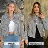 image:imageEXLURA Womens 100 Cotton Striped Cropped Button Down Shirt Long Sleeve Blouse Summer Casual Collared Crop Tops with PocketsBlack