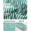 image:imageEXLURA Womens 100 Cotton Striped Cropped Button Down Shirt Long Sleeve Blouse Summer Casual Collared Crop Tops with PocketsGreen