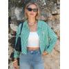 image:imageEXLURA Womens 100 Cotton Striped Cropped Button Down Shirt Long Sleeve Blouse Summer Casual Collared Crop Tops with PocketsGreen