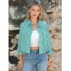 image:imageEXLURA Womens 100 Cotton Striped Cropped Button Down Shirt Long Sleeve Blouse Summer Casual Collared Crop Tops with PocketsGreen