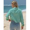 image:imageEXLURA Womens 100 Cotton Striped Cropped Button Down Shirt Long Sleeve Blouse Summer Casual Collared Crop Tops with PocketsGreen
