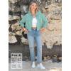 image:imageEXLURA Womens 100 Cotton Striped Cropped Button Down Shirt Long Sleeve Blouse Summer Casual Collared Crop Tops with PocketsGreen