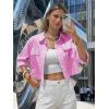 image:imageEXLURA Womens 100 Cotton Striped Cropped Button Down Shirt Long Sleeve Blouse Summer Casual Collared Crop Tops with PocketsPink