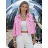 image:imageEXLURA Womens 100 Cotton Striped Cropped Button Down Shirt Long Sleeve Blouse Summer Casual Collared Crop Tops with PocketsPink