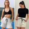image:imageEXLURA Womens Casual Cotton Sweat Shorts Elastic Drawstring Dolphin Short Summer High Waist Workout Lounge Short with PocketsWhite