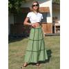 image:imageEXLURA Womens Faux Linen Boho Maxi Skirt Grid High Waist Long Flowy Skirts Summer Beach Vacation Resort Wear with PocketsGreen