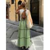 image:imageEXLURA Womens Faux Linen Boho Maxi Skirt Grid High Waist Long Flowy Skirts Summer Beach Vacation Resort Wear with PocketsGreen