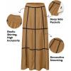 image:imageEXLURA Womens Faux Linen Boho Maxi Skirt Grid High Waist Long Flowy Skirts Summer Beach Vacation Resort Wear with PocketsLight Brown