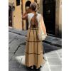 image:imageEXLURA Womens Faux Linen Boho Maxi Skirt Grid High Waist Long Flowy Skirts Summer Beach Vacation Resort Wear with PocketsLight Brown