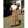 image:imageEXLURA Womens Faux Linen Boho Maxi Skirt Grid High Waist Long Flowy Skirts Summer Beach Vacation Resort Wear with PocketsLight Brown