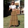 image:imageEXLURA Womens Faux Linen Boho Maxi Skirt Grid High Waist Long Flowy Skirts Summer Beach Vacation Resort Wear with PocketsLight Brown