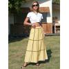 image:imageEXLURA Womens Faux Linen Boho Maxi Skirt Grid High Waist Long Flowy Skirts Summer Beach Vacation Resort Wear with PocketsYellow