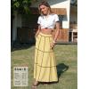 image:imageEXLURA Womens Faux Linen Boho Maxi Skirt Grid High Waist Long Flowy Skirts Summer Beach Vacation Resort Wear with PocketsYellow