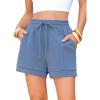 image:imageEXLURA Womens Casual Cotton Sweat Shorts Elastic Drawstring Dolphin Short Summer High Waist Workout Lounge Short with PocketsBlue