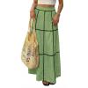 image:imageEXLURA Womens Faux Linen Boho Maxi Skirt Grid High Waist Long Flowy Skirts Summer Beach Vacation Resort Wear with PocketsGreen