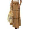 image:imageEXLURA Womens Faux Linen Boho Maxi Skirt Grid High Waist Long Flowy Skirts Summer Beach Vacation Resort Wear with PocketsLight Brown