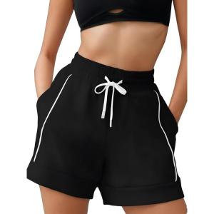 image:imageEXLURA Womens Casual Cotton Sweat Shorts Elastic Drawstring Dolphin Short Summer High Waist Workout Lounge Short with PocketsBlack