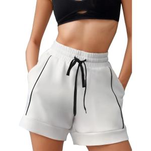 image:imageEXLURA Womens Casual Cotton Sweat Shorts Elastic Drawstring Dolphin Short Summer High Waist Workout Lounge Short with PocketsWhite