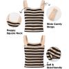 image:imageEXLURA Women Faux Cashmere Crop Top Striped Knit Tank Top Square Neck Camisole Summer Lightweight Sweater Y2K Going Out TopsBlack Apricot Stripe