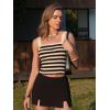 image:imageEXLURA Women Faux Cashmere Crop Top Striped Knit Tank Top Square Neck Camisole Summer Lightweight Sweater Y2K Going Out TopsBlack Apricot Stripe