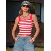 image:imageEXLURA Women Faux Cashmere Crop Top Striped Knit Tank Top Square Neck Camisole Summer Lightweight Sweater Y2K Going Out TopsRed White Stripe