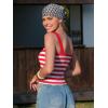 image:imageEXLURA Women Faux Cashmere Crop Top Striped Knit Tank Top Square Neck Camisole Summer Lightweight Sweater Y2K Going Out TopsRed White Stripe