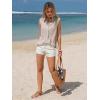 image:imageEXLURA Women Summer Tops 100 Cotton Faux Linen Sleeveless Button Shirts Cropped Peplum Tops Casual Striped Babydoll BlousesKhaki Stripe