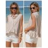 image:imageEXLURA Women Summer Tops 100 Cotton Faux Linen Sleeveless Button Shirts Cropped Peplum Tops Casual Striped Babydoll BlousesKhaki Stripe