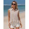 image:imageEXLURA Women Summer Tops 100 Cotton Faux Linen Sleeveless Button Shirts Cropped Peplum Tops Casual Striped Babydoll BlousesKhaki Stripe