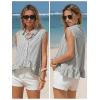 image:imageEXLURA Women Summer Tops 100 Cotton Faux Linen Sleeveless Button Shirts Cropped Peplum Tops Casual Striped Babydoll BlousesOlive Green Stripe