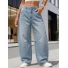 image:imageEXLURA Womens Barrel Jeans Wide Leg Y2K Boyfriend Denim Pants Hip Hop Vintage Baggy Jeans Cotton MidLow Elastic Waist PantsWashed Blue Hearts