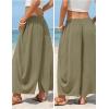 image:imageEXLURA Womens Faux Linen Wide Leg Boho Pants Summer Palazzo Casual Loose Elastic Waist Baggy Trousers Beach Vacation PocketsArmy Green